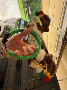 Plush Reindeer Antler Headband with Festive Ornaments for your small dog.